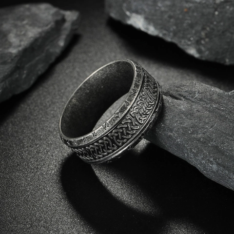 Nordic Viking Rune Titanium Steel Ring For Men Women Vintage Celtic Knot Band Antique Silver Norse Mythology Jewelry Gift
