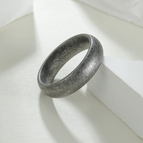 Anillo de Banda de Acero Inoxidable 304 para Hombre Mujer Plata Antigua Envejecida Retro Simple Anillo de Dedo Joyería