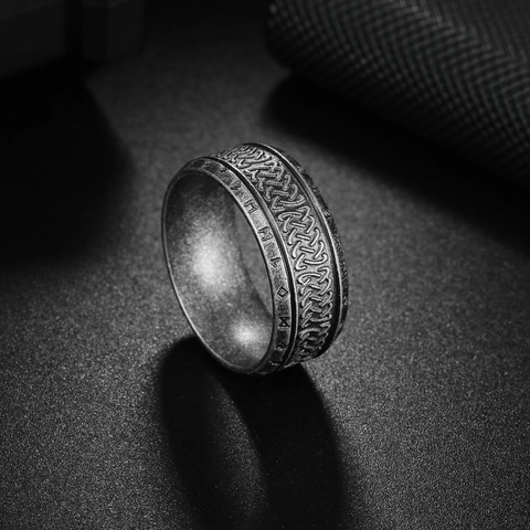 Nordic Viking Rune Titanium Steel Ring For Men Women Vintage Celtic Knot Band Antique Silver Norse Mythology Jewelry Gift