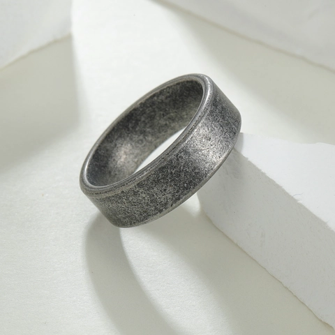 Vintage Distressed 304 Stainless Steel Ring For Men Women Antique Silver Color Industrial Minimalist Unisex Band Ring Fashion Jewelry
