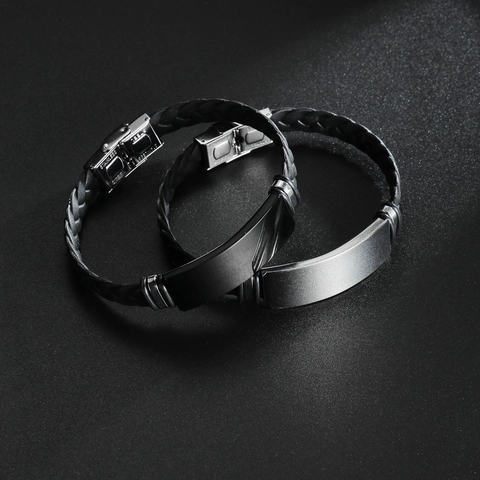 Minimalist Silicone Stainless Steel Braided Bracelet For Couples Men Women Polished ID Bar Unisex Bracelet Jewelry Gift