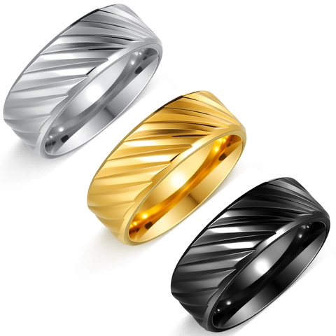 Anello a Fascia in Acciaio al Titanio Strutturato Minimalista per Uomo Donna Incisione Diagonale Matrimonio Gioielli