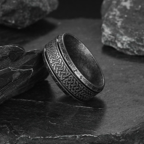Anello Vintage in Acciaio Inossidabile Con Rune Vichinghe e Nodo Celtico Uomo Donna Band Ring in Acciaio 304 Gioielli