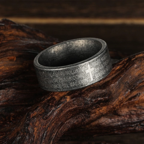 Anello in Acciaio Inossidabile Vintage per Uomo Donna Argento Antico Croce Religiosa Preghiera Spagnola Gioielli Gotici