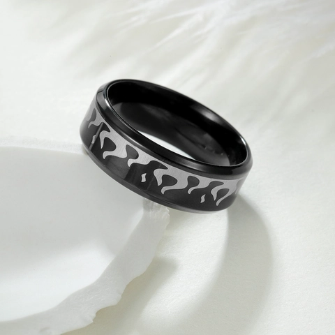 Anello in Acciaio Inossidabile Vintage per Uomo Donna Nero Galvanizzato Inciso al Laser Greca Teschio Fiamma Zampa Gioielli Regalo