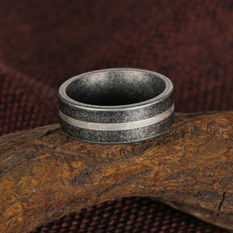 Vintage Titanium Steel Ring Retro Industrial Style Textured Band For Men Women Antique Silver Distressed Fashion Finger Jewelry