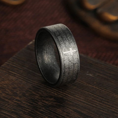 Anello in Acciaio Inossidabile Vintage per Uomo Donna Argento Antico Croce Religiosa Preghiera Spagnola Gioielli Gotici