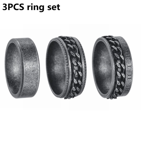 Vintage Titanium Steel Spinner Rings Set For Men Women Antique Silver Color Rotatable Chain Roman Numerals Punk Jewelry