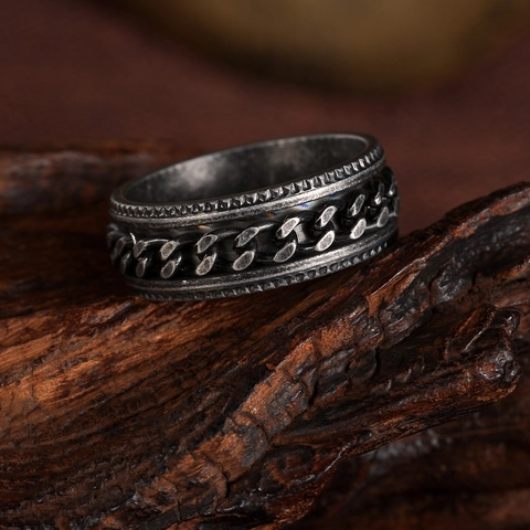 Vintage Titanium Steel Spinner Rings Set For Men Women Antique Silver Color Rotatable Chain Roman Numerals Punk Jewelry