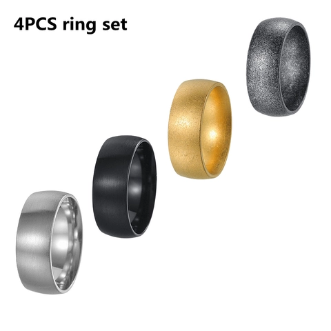 Ensemble de Bagues Vintage en Acier Titane pour Hommes Femmes Brossé Détérioré Minimaliste Bagues Bandes Noir Or Argent Bijoux Mode