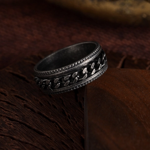 Vintage 304 Edelstahl Drehbarer Kettenring Für Herren Antiksilber Geprägter Punk Bandring Stressabbau Schmuck
