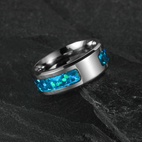 Anello a Fascia in Acciaio Inossidabile Lucido Con Intarsio in Opale Artificiale Motivo a Croce Vintage Stile Punk Religioso Gioielli