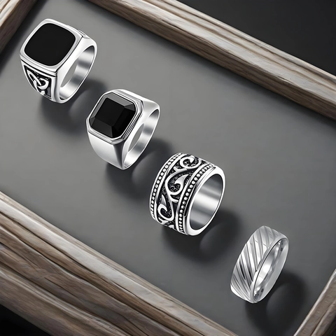 Men's Retro Stainless Steel Ring Tiger Eye Carved Celtic Knot Pattern Punk Gothic Domineering Band Rings Fashion Jewelry Gift