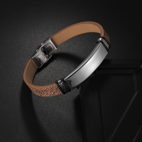 Minimalist Stainless Steel Silicone Bracelet For Men Trendy Sporty ID Plate Polished Couple Wristband Jewelry Gift