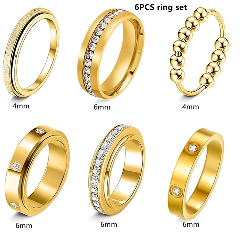 Titaniumstaal Spinner Ring Strass Roterende Band Geometrische Vinger Sieraden Voor Stressverlichting Gepolijst Dagelijks Accessoire