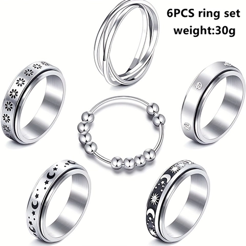 Titanstahl Stern Mond Drehen Fidget Ringe Für Damen Angstlinderung Mond Sonne Spinner Ring Glatt Drehende Ringe