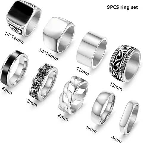 Vintage 304 Edelstahl Ring Set Für Herren Damen Keltischer Knoten Geometrisch Hohler Breiter Bandring Schwarzer Tropföl Schmuckset