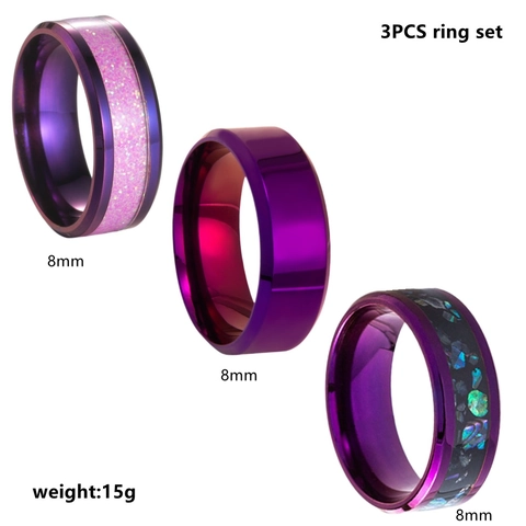 Edelstahl Ringe Lila Galvanisiert Geometrisch Titanstahl Ringe Strass Glitzer Muschel Einlage Schmuck Für Herren Damen
