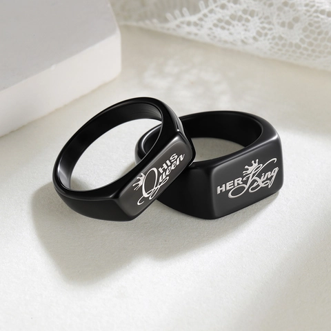 Anelli di Coppia in Acciaio al Titanio King Queen Crown Nero Galvanico Opaco Punk Anello a Sigillo per Uomo Donna Gioielli di Moda Regalo