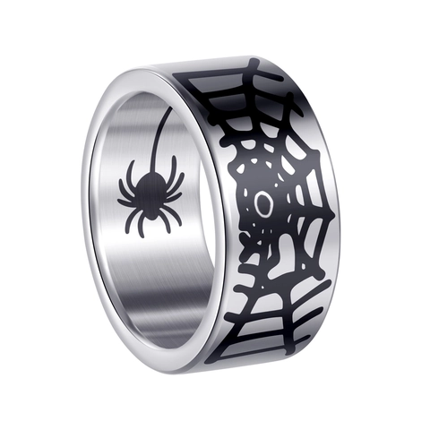 Gothische Spinnenweb Ring Roestvrij Staal Halloween Sieraden Antiek Zilver Zwart Punk Goth Band Ring Voor Mannen Vrouwen Cadeau