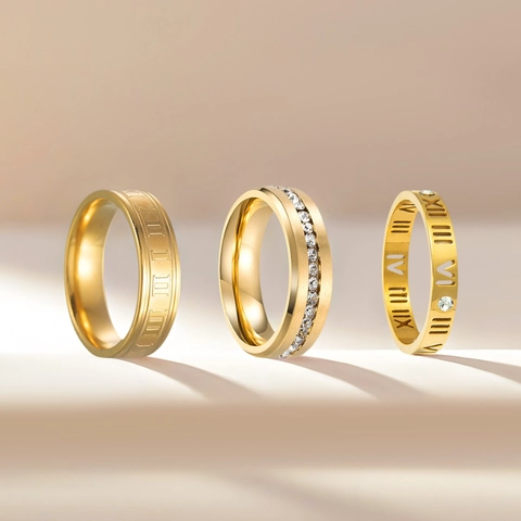 Moda Acciaio Inossidabile Numeri Romani Anello Strass Design Cavo Oro Argento Placcato Gioielli Per Uomo Donna Quotidiano