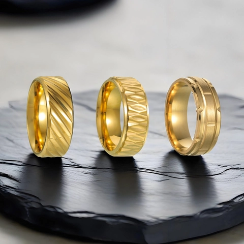 Herren Edelstahl Bandringe Set Minimalistische Geometrische Textur Industrie Gold Silber Schwarz Galvanisierte Unisex Fingerringe Schmuck