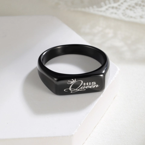 Anelli di Coppia in Acciaio al Titanio King Queen Crown Nero Galvanico Opaco Punk Anello a Sigillo per Uomo Donna Gioielli di Moda Regalo