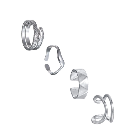 Set di 4 Anelli Aperti Punk Serpente Geometrico Onda Acciaio al Titanio Gioielli Minimalisti Personalizzati per Uomo Donna