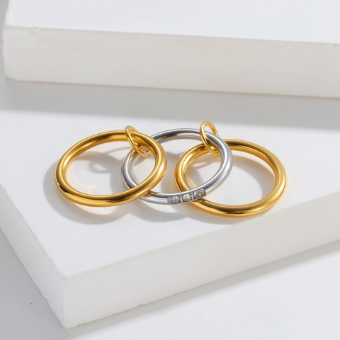 Minimalistische Titanstahl Stapelbare Ringe Für Damen Gold Silber Galvanisiert Verflochtene Kreise Strass Mode Fingerring