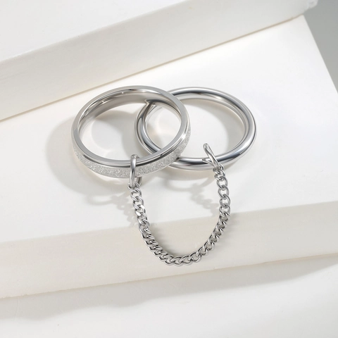 Minimalist Titanium Steel Chain Connected Rings For Women Gold Silver Frosted Polished Gothic Stackable Finger Ring Jewelry
