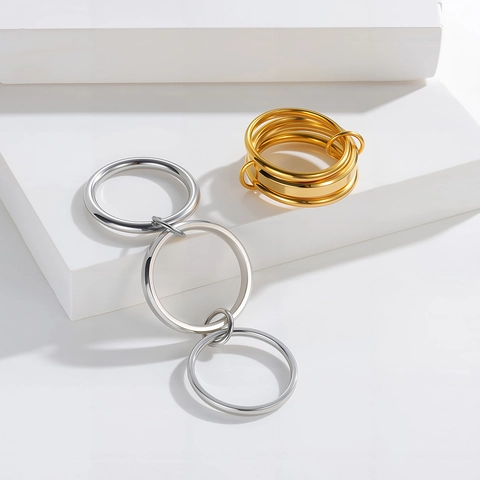 French Minimalist Stainless Steel Stacking Rings For Women Interlocked Linked Multi Layer Finger Rings Fashion Jewelry