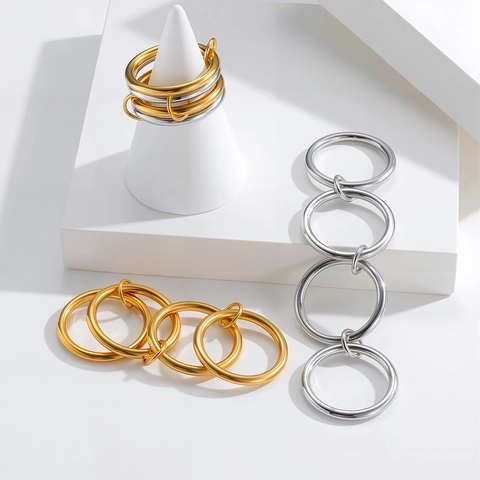Minimalist Titanium Steel Multi-Layered Stackable Ring For Women 18K Gold Plated Interlocking Band Ring Fashion Jewelry