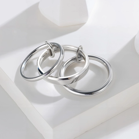 French Minimalist Stainless Steel Stacking Rings For Women Interlocked Linked Multi Layer Finger Rings Fashion Jewelry