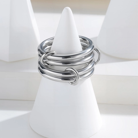 Minimalist Titanium Steel Multi-Layered Stackable Ring For Women 18K Gold Plated Interlocking Band Ring Fashion Jewelry