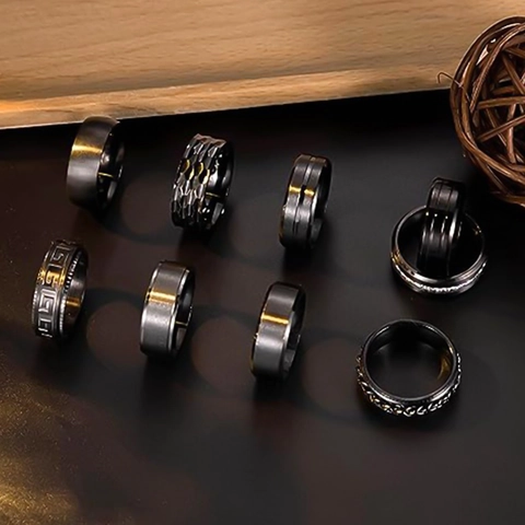 9Stück Edelstahl Spinner Ringe Set Für Herren Damen Drehbare Stressabbau Band Ringe Punk Mode Schmuck Geschenk