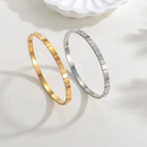 Minimalist Stainless Steel Square Block Geometric Bangle For Women Polished Faceted Bracelet Fashion Jewelry Accessory