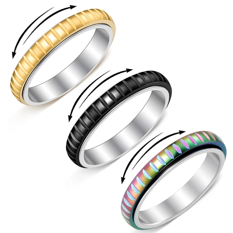 4mm 304 Stainless Steel Spinner Ring Rotatable Gear Anxiety Relief Minimalist Finger Ring For Women Men Unisex Fashion Jewelry