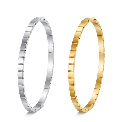 Minimalist Stainless Steel Square Block Geometric Bangle For Women Polished Faceted Bracelet Fashion Jewelry Accessory