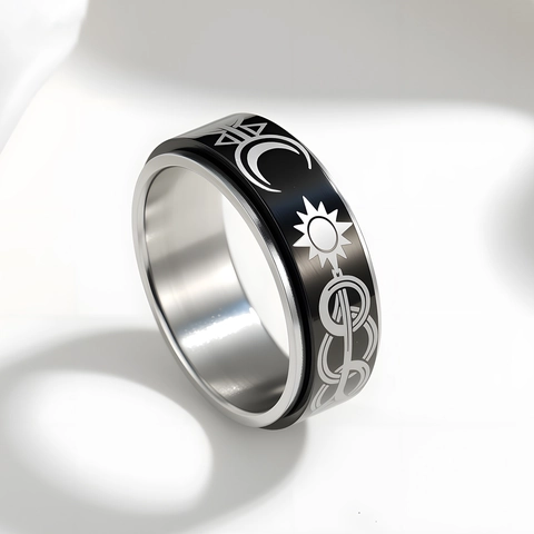 Roestvrij Stalen Hemelse Maan Ster Spinner Ring Voor Stressverlichting Zwart Zilver Vergulde Band Unisex Mode Sieraden