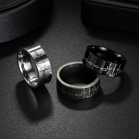 Anillo de Acero Inoxidable con Patrón de Anzuelo y Pez para Hombre Joyería de Estilo Náutico Marino Simple Individual
