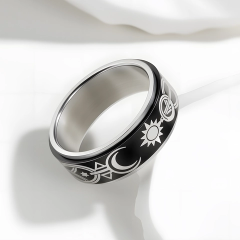 Roestvrij Stalen Hemelse Maan Ster Spinner Ring Voor Stressverlichting Zwart Zilver Vergulde Band Unisex Mode Sieraden