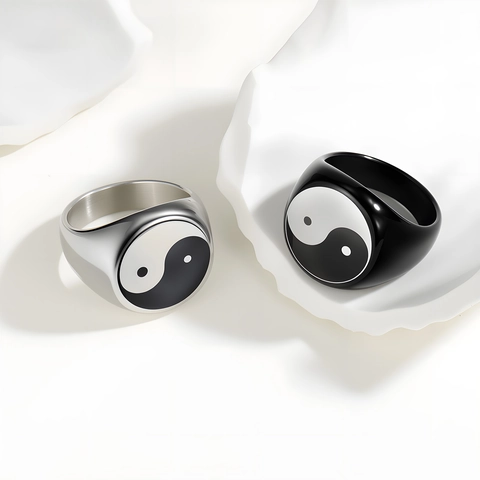 Vintage Tai Chi Yin Yang Signet Ring Stainless Steel Punk Oriental Style Geometric Finger Band For Men Jewelry Accessory