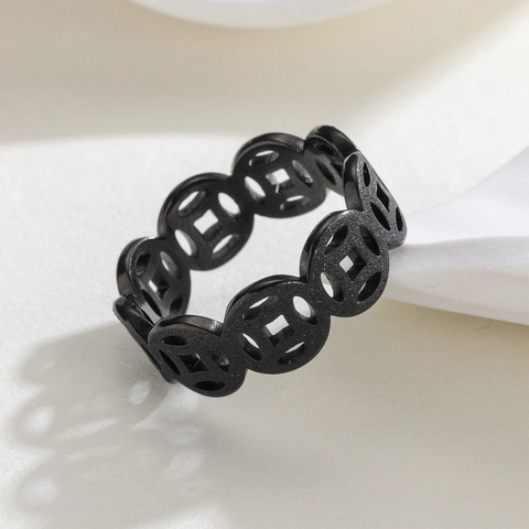 Vintage Chinesische Münze Edelstahl Ring Mattierte Oberfläche Viel Glück Reichtum Band Für Herren Damen Retro Schmuck Geschenk