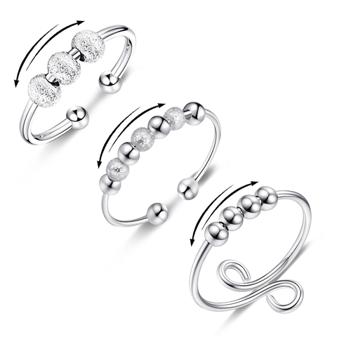 Roestvrijstalen Fidget Spinner Ring Voor Angstvermindering Verstelbare Open Ring Met Roterende Kralen Geometrische Sieraden Dames Heren