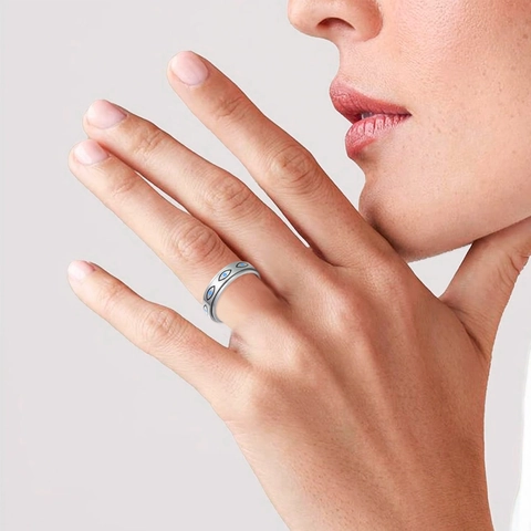 Anello Rotante in Acciaio Inossidabile Malocchio Sollievo Stress Lucidato Occhio Blu Anello a Fascia Geometrica per Uomo Donna