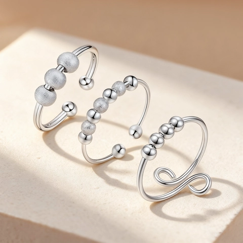 Roestvrijstalen Fidget Spinner Ring Voor Angstvermindering Verstelbare Open Ring Met Roterende Kralen Geometrische Sieraden Dames Heren