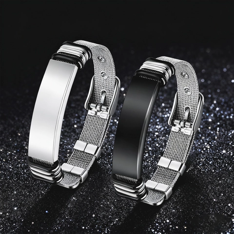 Bracciale Regolabile in Stile Europeo Americano in Acciaio Inossidabile con Maglia Milanese ID Tag Gioielli per Uomo Donna