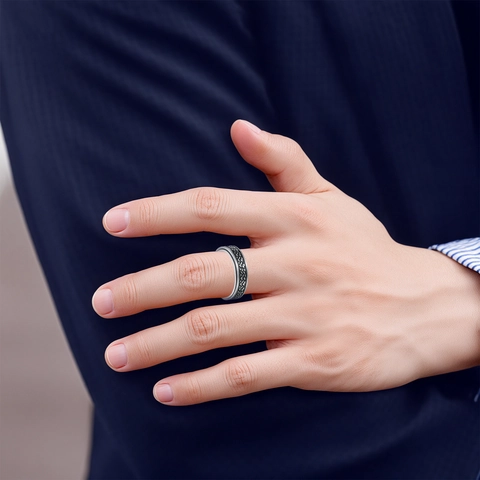 Herren Spinner Ring 304 Edelstahl Angst Relief Band Rotierendes Schottermuster Industrieller Mode Schmuck Fingerring
