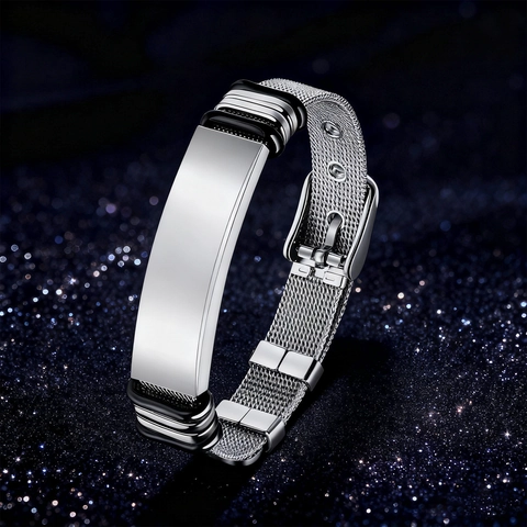 Bracciale Regolabile in Stile Europeo Americano in Acciaio Inossidabile con Maglia Milanese ID Tag Gioielli per Uomo Donna