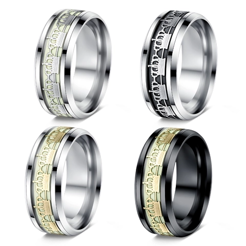 Vintage Luminous Crown Stainless Steel Ring Glow In The Dark Punk Jewelry Fashion Band For Men Women Daily Accessories